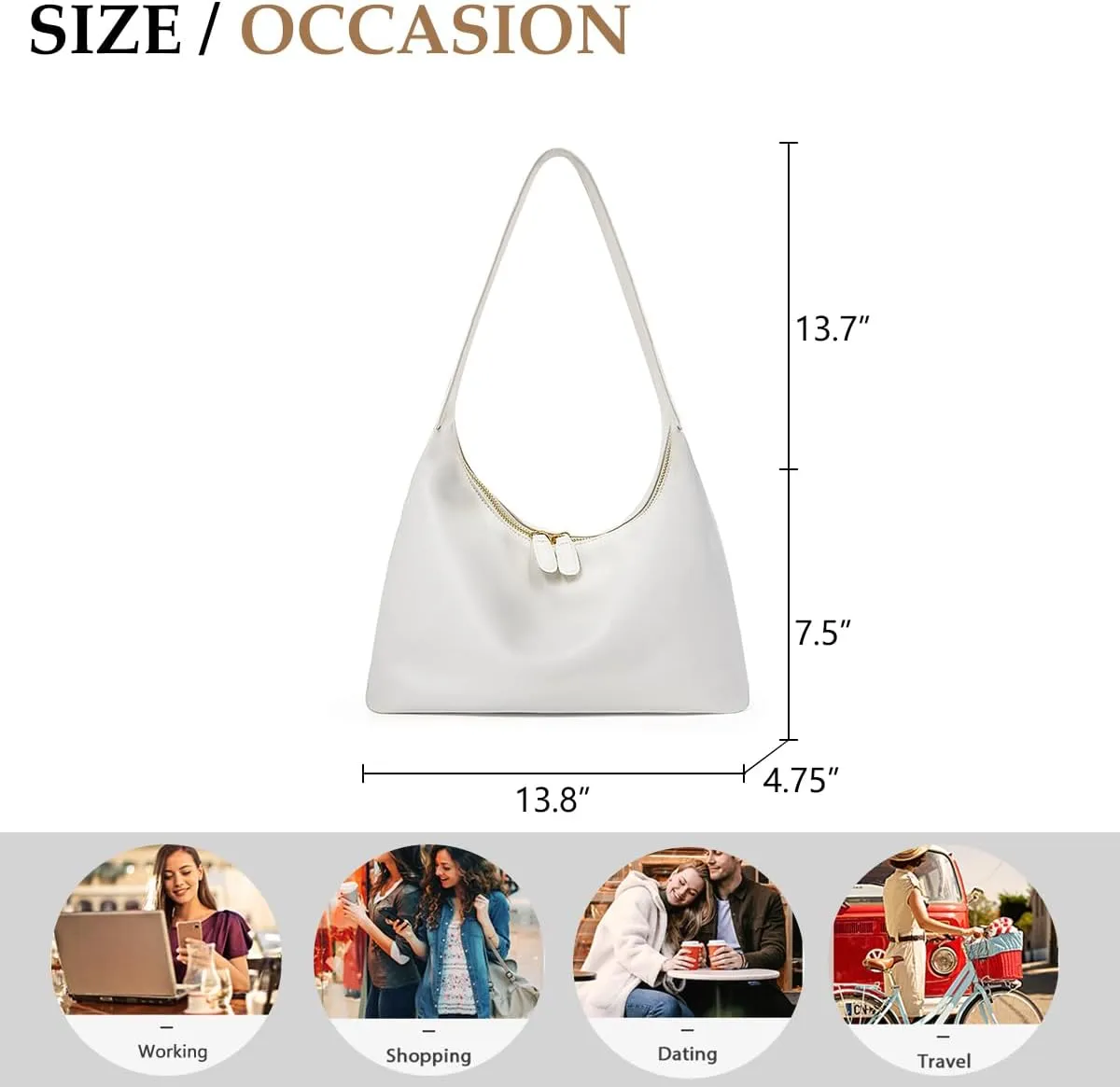 JYG Leather Hobo Bags for Women Small Soft Shoulder Purse Slouchy Tote Handbags with Double Zipper Design 2025