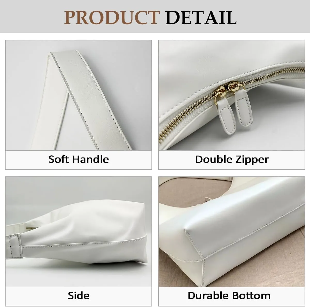 JYG Leather Hobo Bags for Women Small Soft Shoulder Purse Slouchy Tote Handbags with Double Zipper Design 2025
