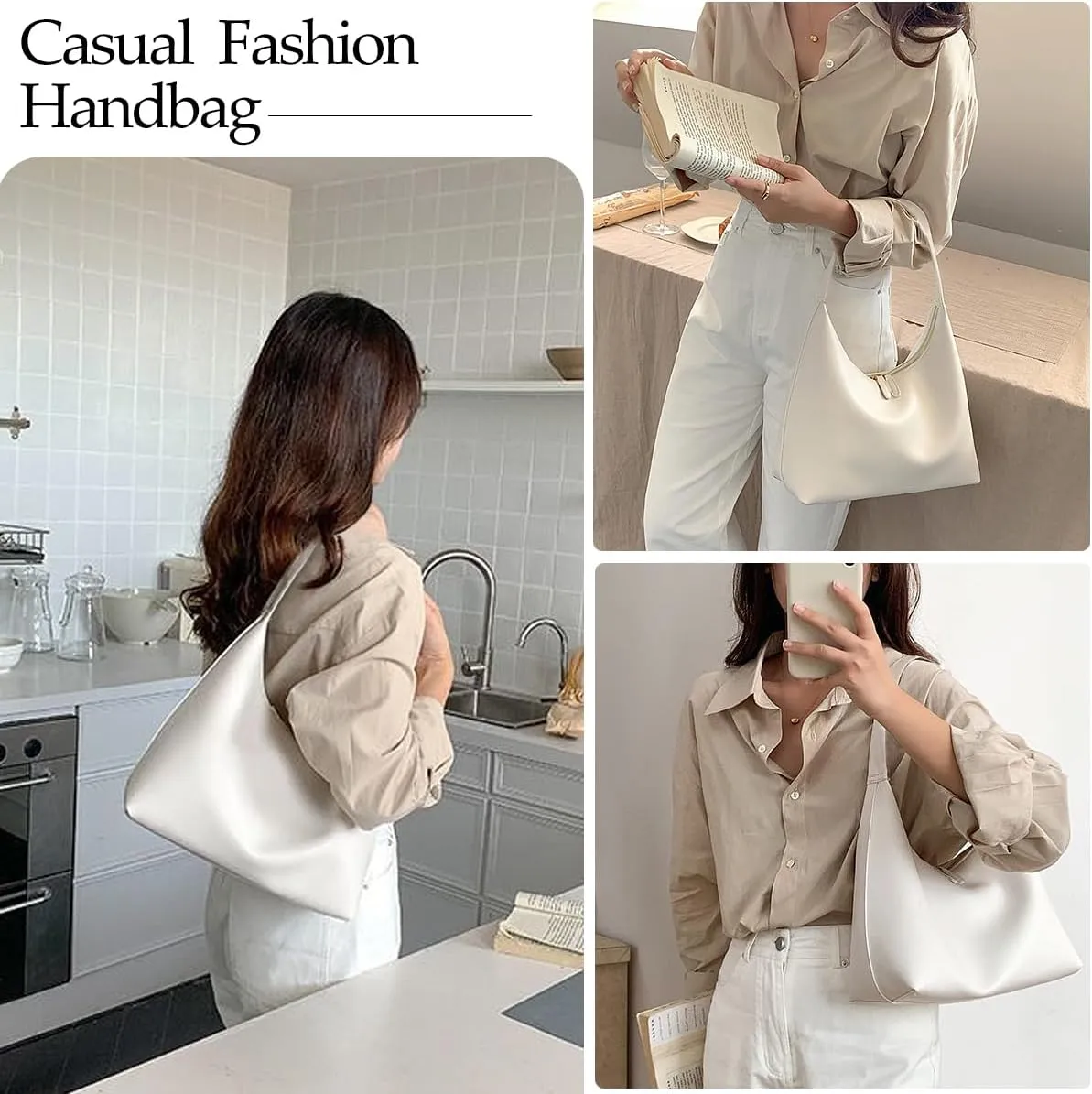 JYG Leather Hobo Bags for Women Small Soft Shoulder Purse Slouchy Tote Handbags with Double Zipper Design 2025