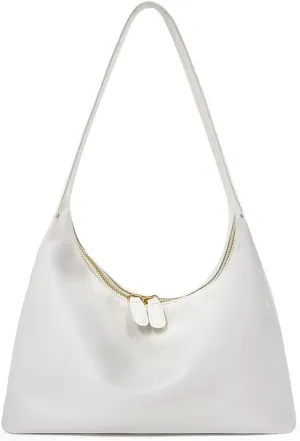JYG Leather Hobo Bags for Women Small Soft Shoulder Purse Slouchy Tote Handbags with Double Zipper Design 2025