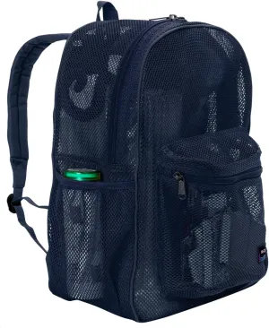 K-Cliffs Heavy Duty Mesh Backpack Quality Classic Student Net Bookbag Durable See Through Simple Netting Daypack Basic School Bag Navy