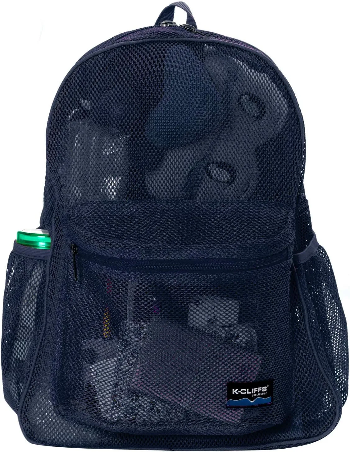 K-Cliffs Heavy Duty Mesh Backpack Quality Classic Student Net Bookbag Durable See Through Simple Netting Daypack Basic School Bag Navy