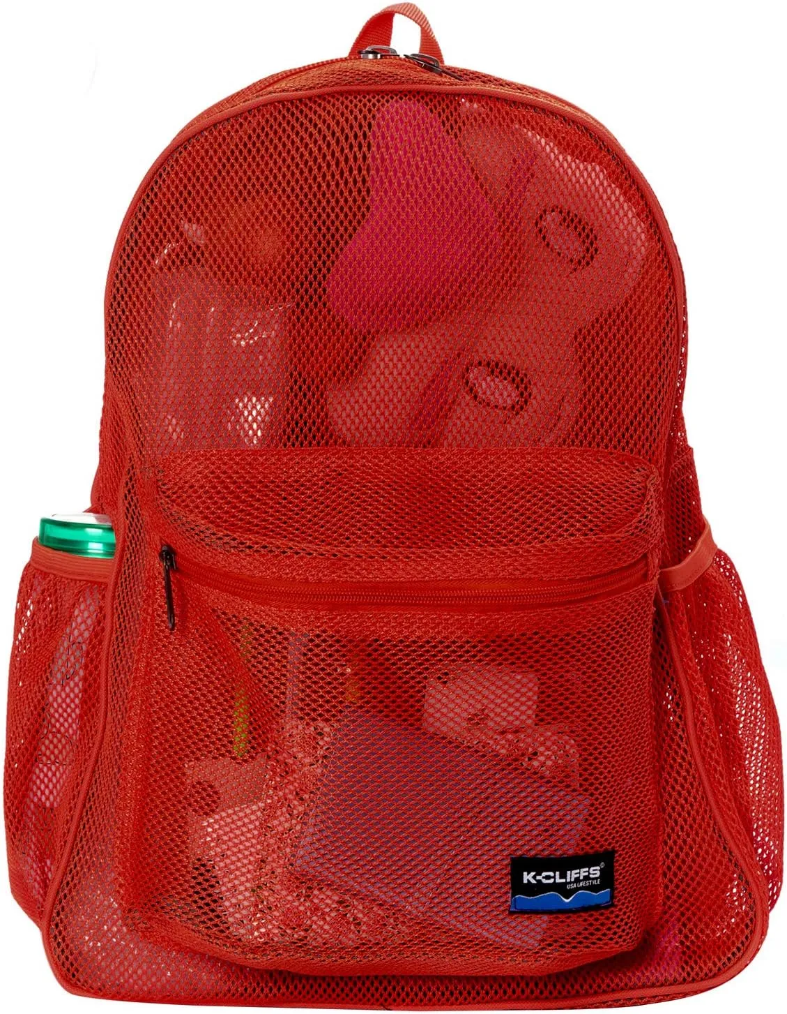 K-Cliffs Heavy Duty Mesh Backpack Quality Classic Student Net Bookbag Durable See Through Simple Netting Daypack Basic School Bag Red