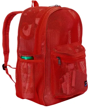 K-Cliffs Heavy Duty Mesh Backpack Quality Classic Student Net Bookbag Durable See Through Simple Netting Daypack Basic School Bag Red