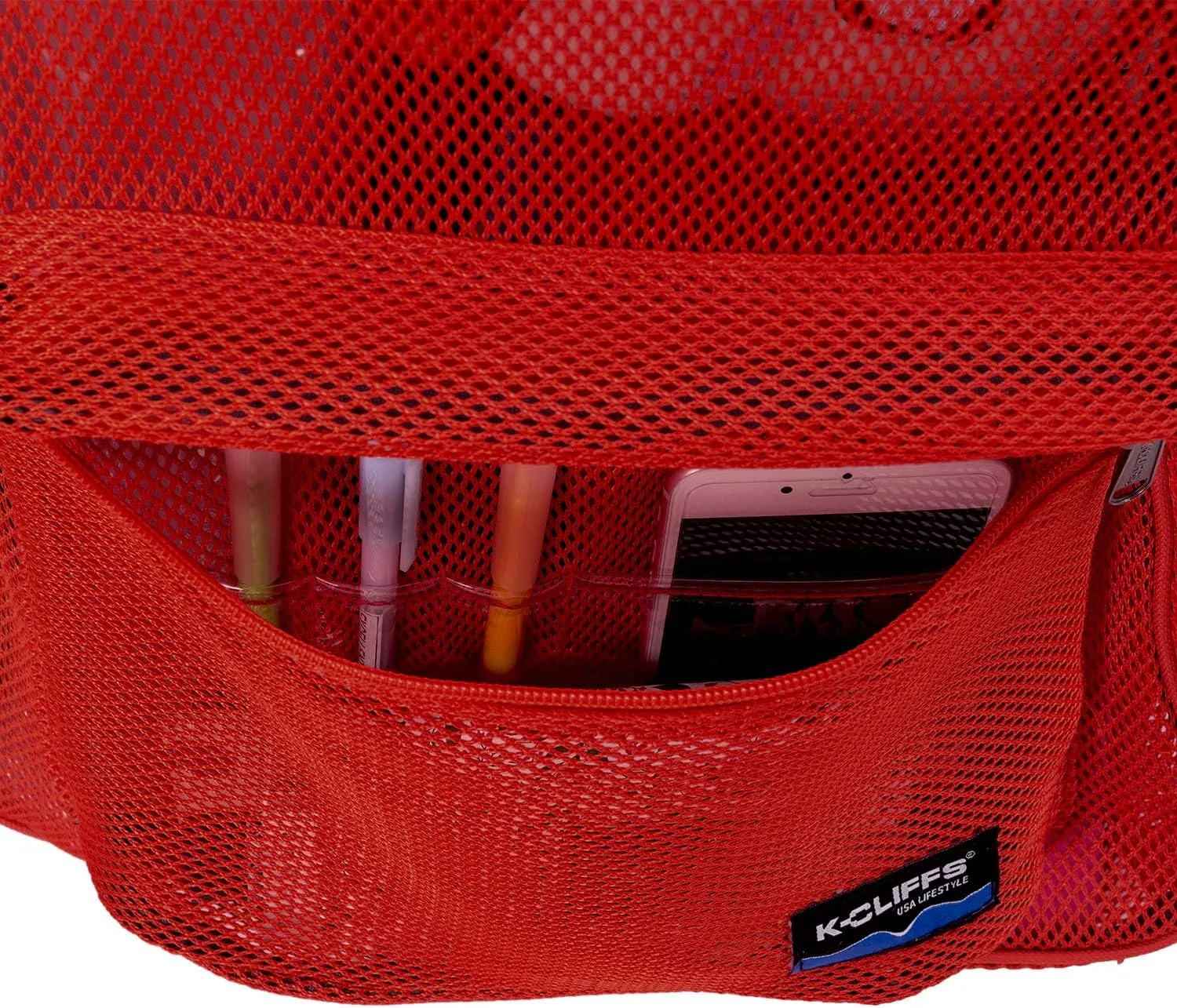 K-Cliffs Heavy Duty Mesh Backpack Quality Classic Student Net Bookbag Durable See Through Simple Netting Daypack Basic School Bag Red
