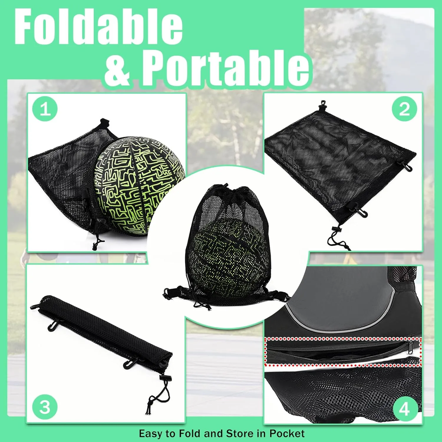KAEGREEL Drawstring Soccer Bag Basketball Backpack for Kids Teens, Foldable Sports Bags Detachable Ball Mesh Bag for Gym Yoga Football Baseball
