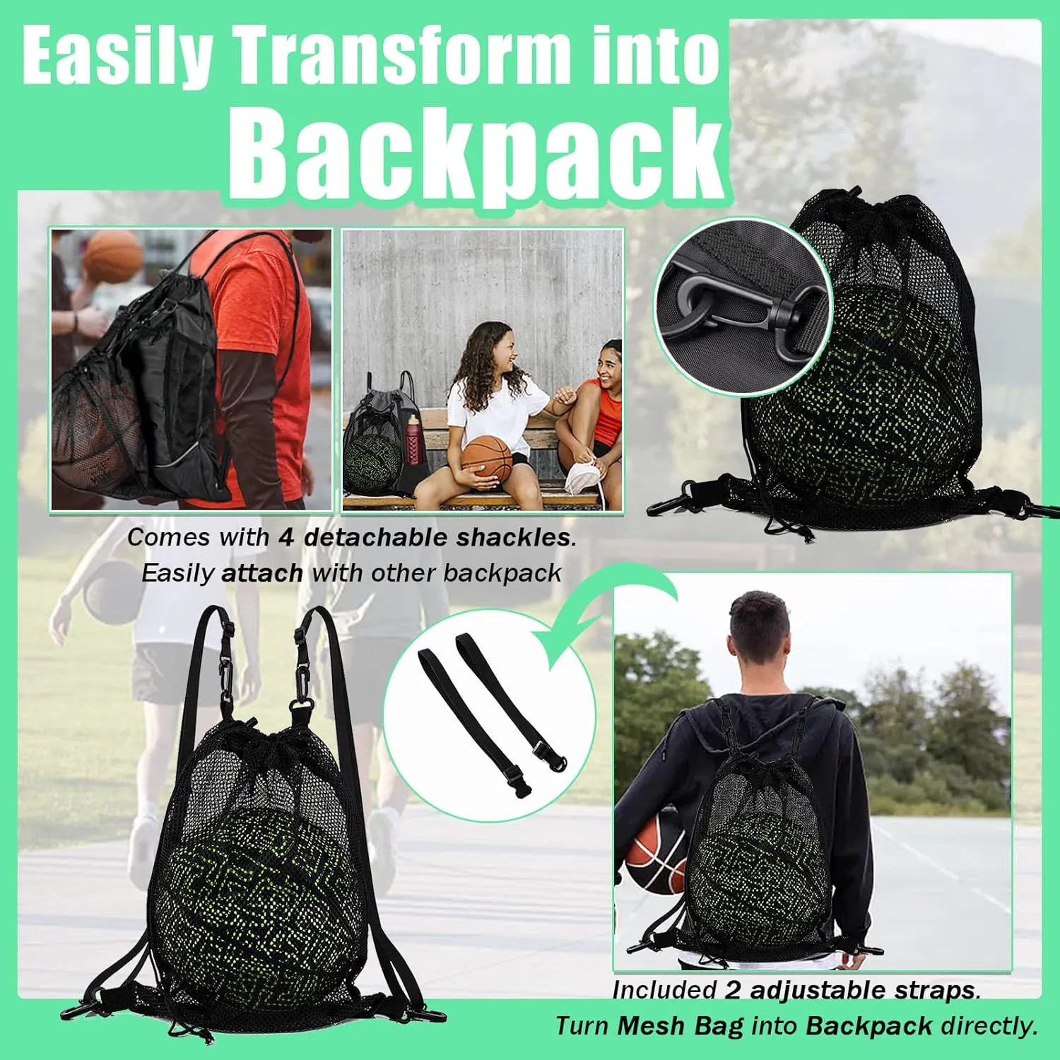KAEGREEL Drawstring Soccer Bag Basketball Backpack for Kids Teens, Foldable Sports Bags Detachable Ball Mesh Bag for Gym Yoga Football Baseball