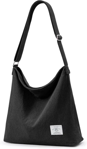 KALIDI Corduroy Tote Bag for Women Casual Zipper Tote Handbag Large Crossbody Hobo Shoulder Bag Work Fashion Women Purse