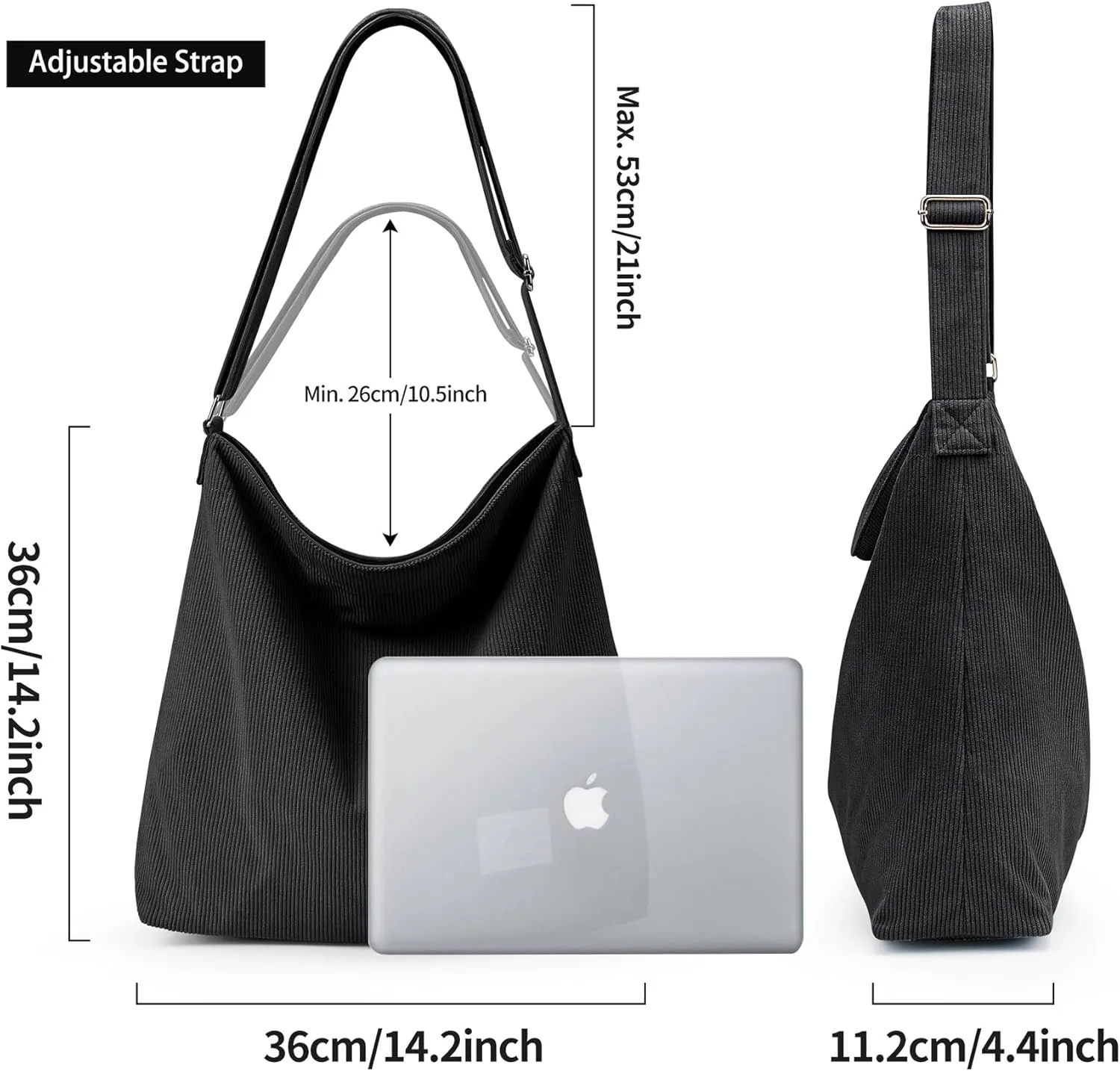 KALIDI Corduroy Tote Bag for Women Casual Zipper Tote Handbag Large Crossbody Hobo Shoulder Bag Work Fashion Women Purse