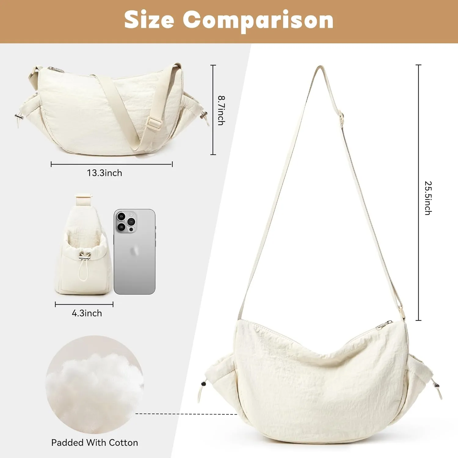 KALIDI Crossbody Purse Bag for Women Nylon Crescent Bag Men Dumpling Bag Lightweight Travel Sling Bag with Adjustable Strap