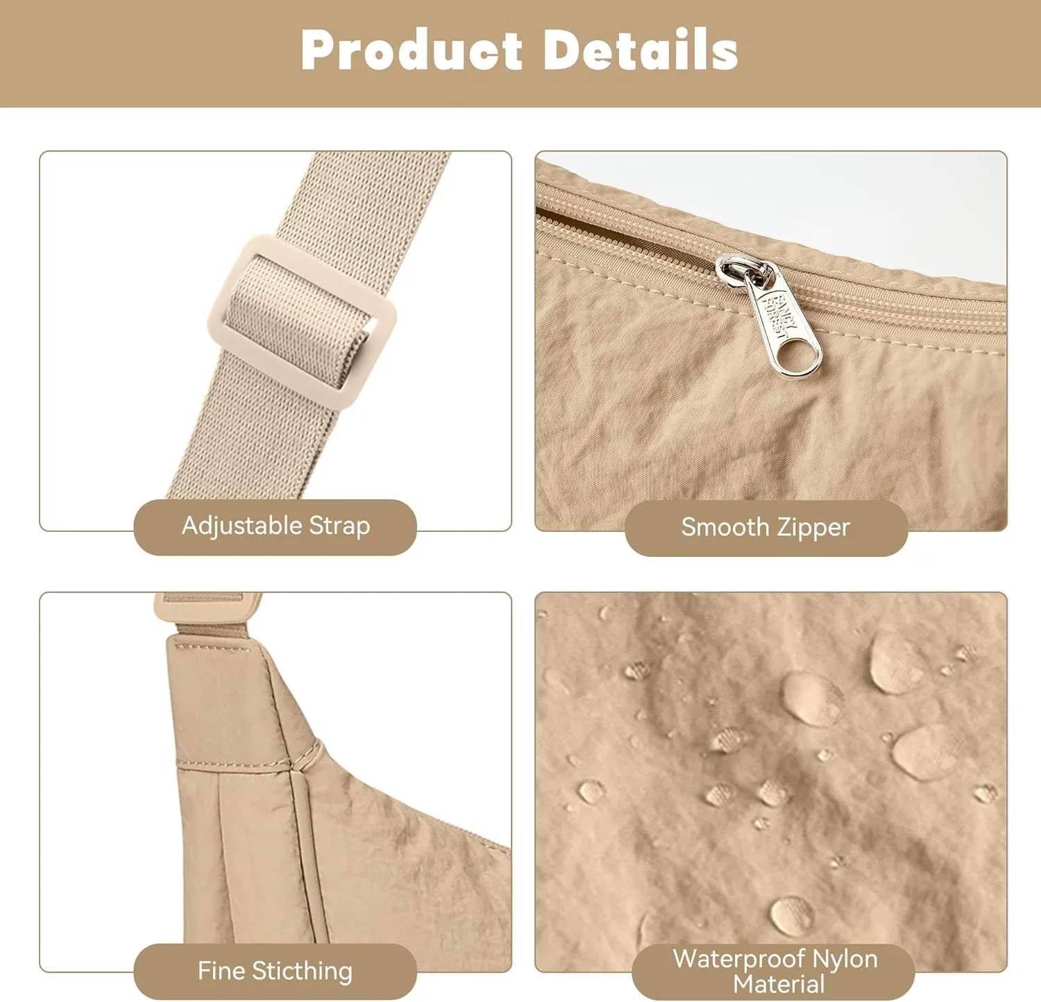 KALIDI Crossbody Purse Bag for Women Nylon Crescent Bag Men Dumpling Bag Lightweight Travel Sling Bag with Adjustable Strap