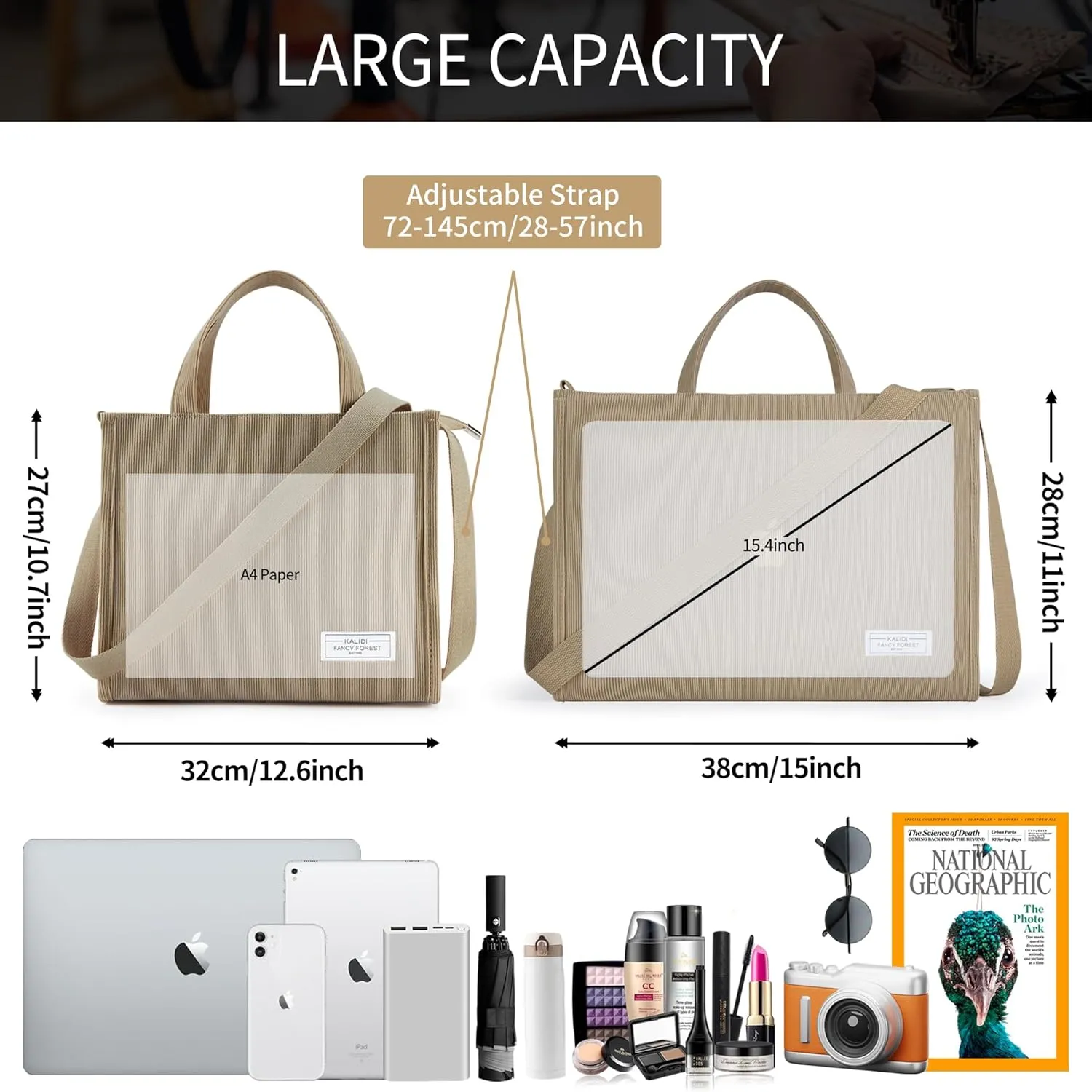 KALIDI Tote Bag for Women Corduroy Crossbody Bag Casual Zipper Tote Fashion Shoulder Handbag Hobo bag with Pockets