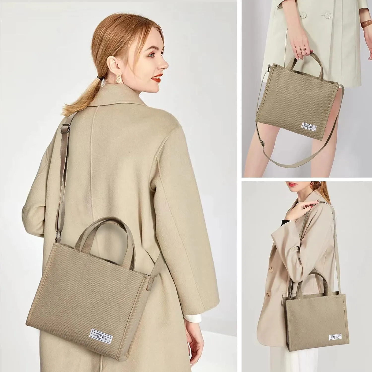 KALIDI Tote Bag for Women Corduroy Crossbody Bag Casual Zipper Tote Fashion Shoulder Handbag Hobo bag with Pockets