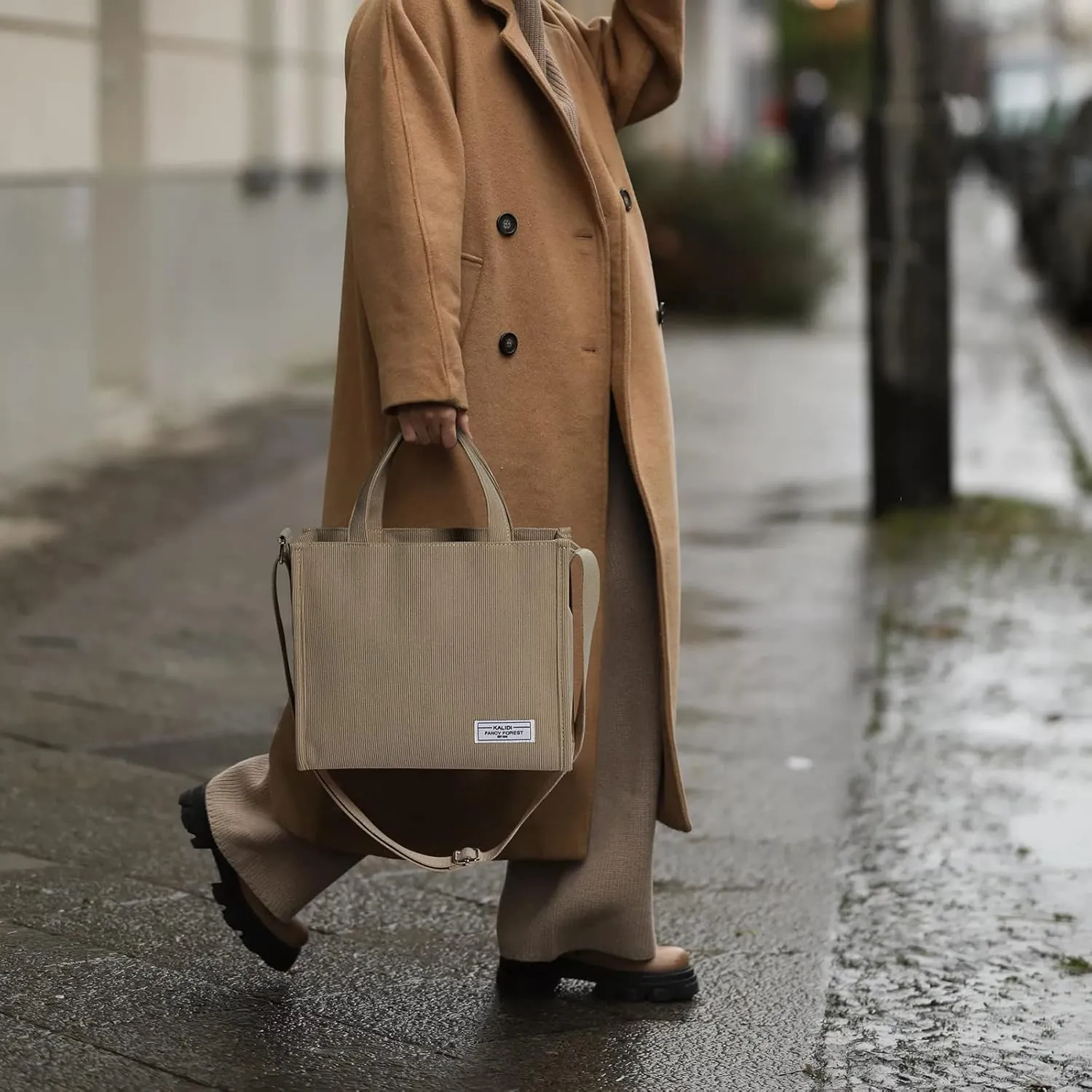 KALIDI Tote Bag for Women Corduroy Crossbody Bag Casual Zipper Tote Fashion Shoulder Handbag Hobo bag with Pockets