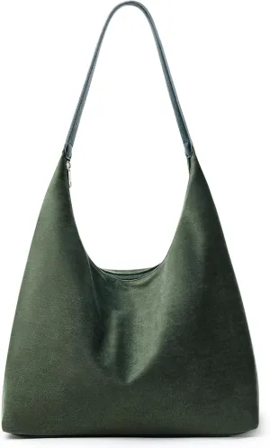 KALIDI Vintage 15L Hobo Bag Faux Suede Tote Zipper Work Bag Vegan Leather Shoulder Strap for Women Travel Purse