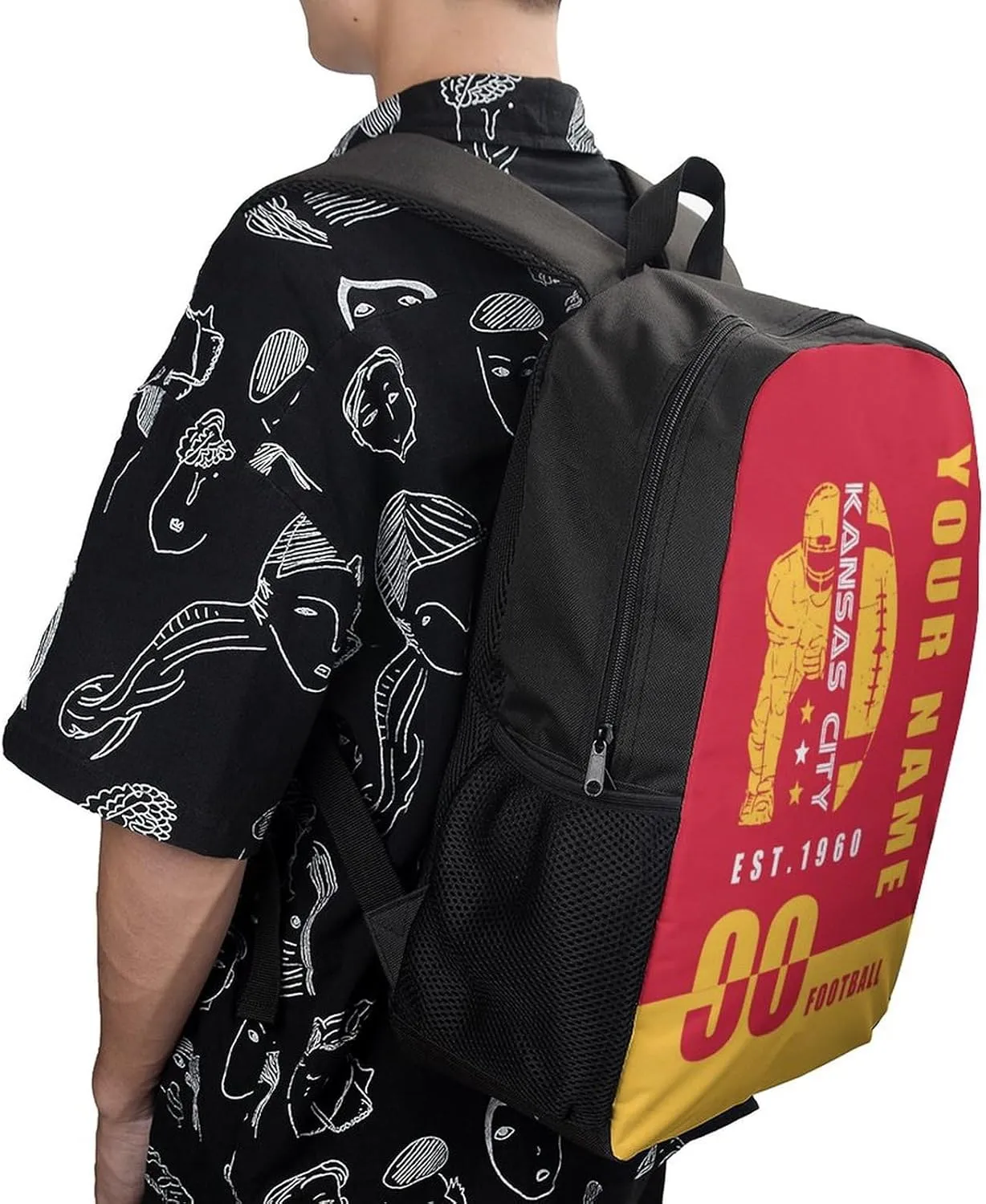 Kansas City Backpack 17 Inch SchoolBag, Personalized Any Name Number High Capacity Laptop Bag Casual Daypack for Man/Woman/Girl/Boy
