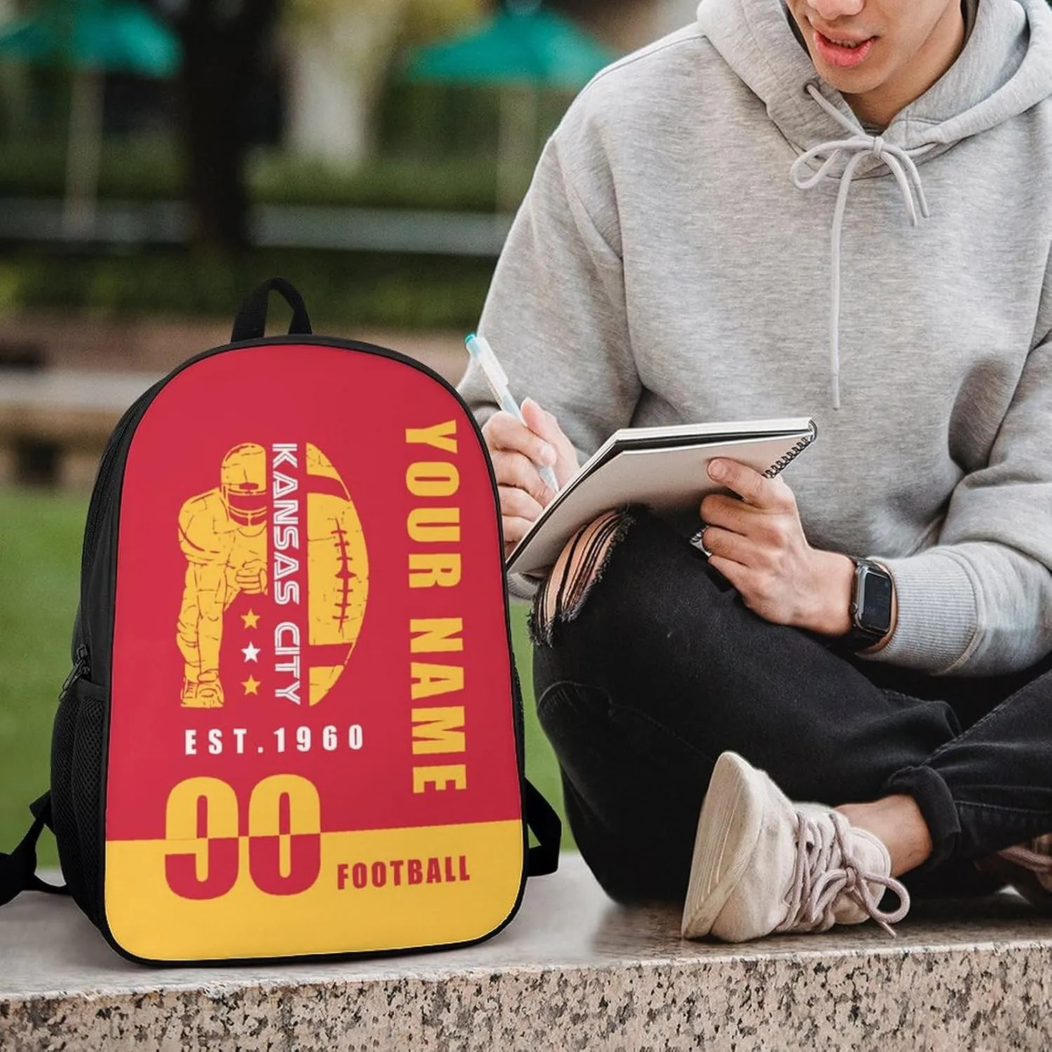 Kansas City Backpack 17 Inch SchoolBag, Personalized Any Name Number High Capacity Laptop Bag Casual Daypack for Man/Woman/Girl/Boy
