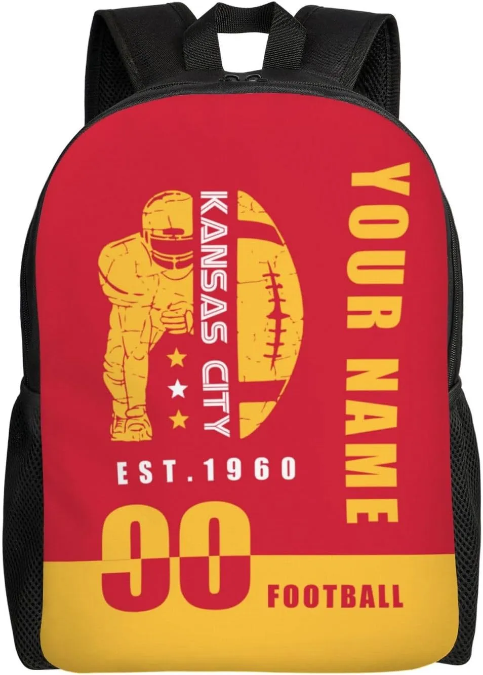 Kansas City Backpack 17 Inch SchoolBag, Personalized Any Name Number High Capacity Laptop Bag Casual Daypack for Man/Woman/Girl/Boy