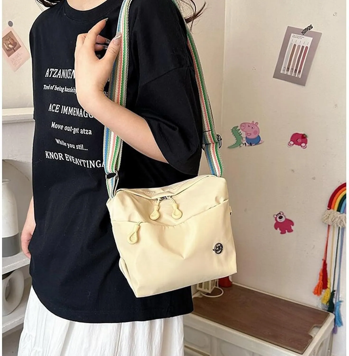 KARRESLY Nylon Crossbody Shoulder Bag Compact Casual Waterproof Sling Purse Crescent Bag with Adjustable Strap