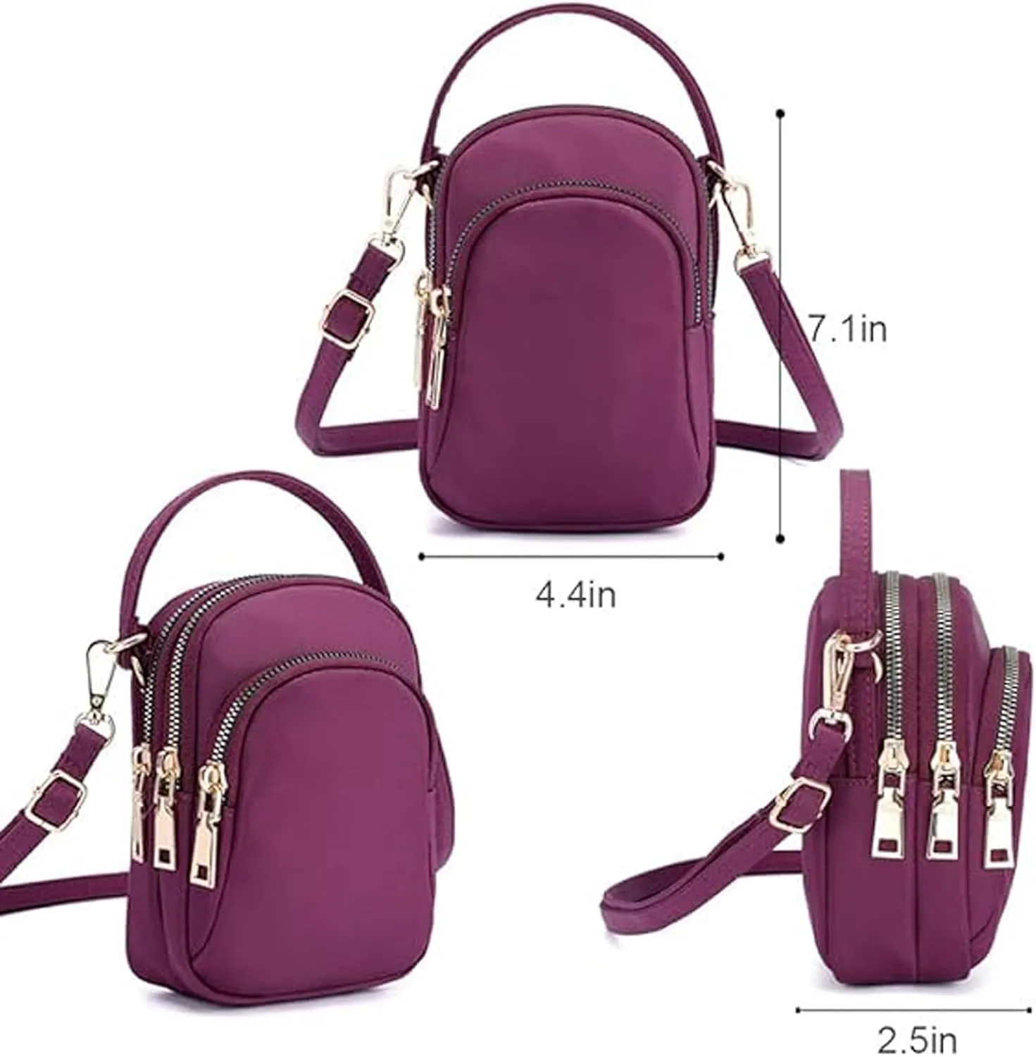 KARRESLY Small Crossbody Bag for Women Messenger Handbag Cell Phone Purses 3 Zipper Pockets Nylon Waterproof Shoulder Bag