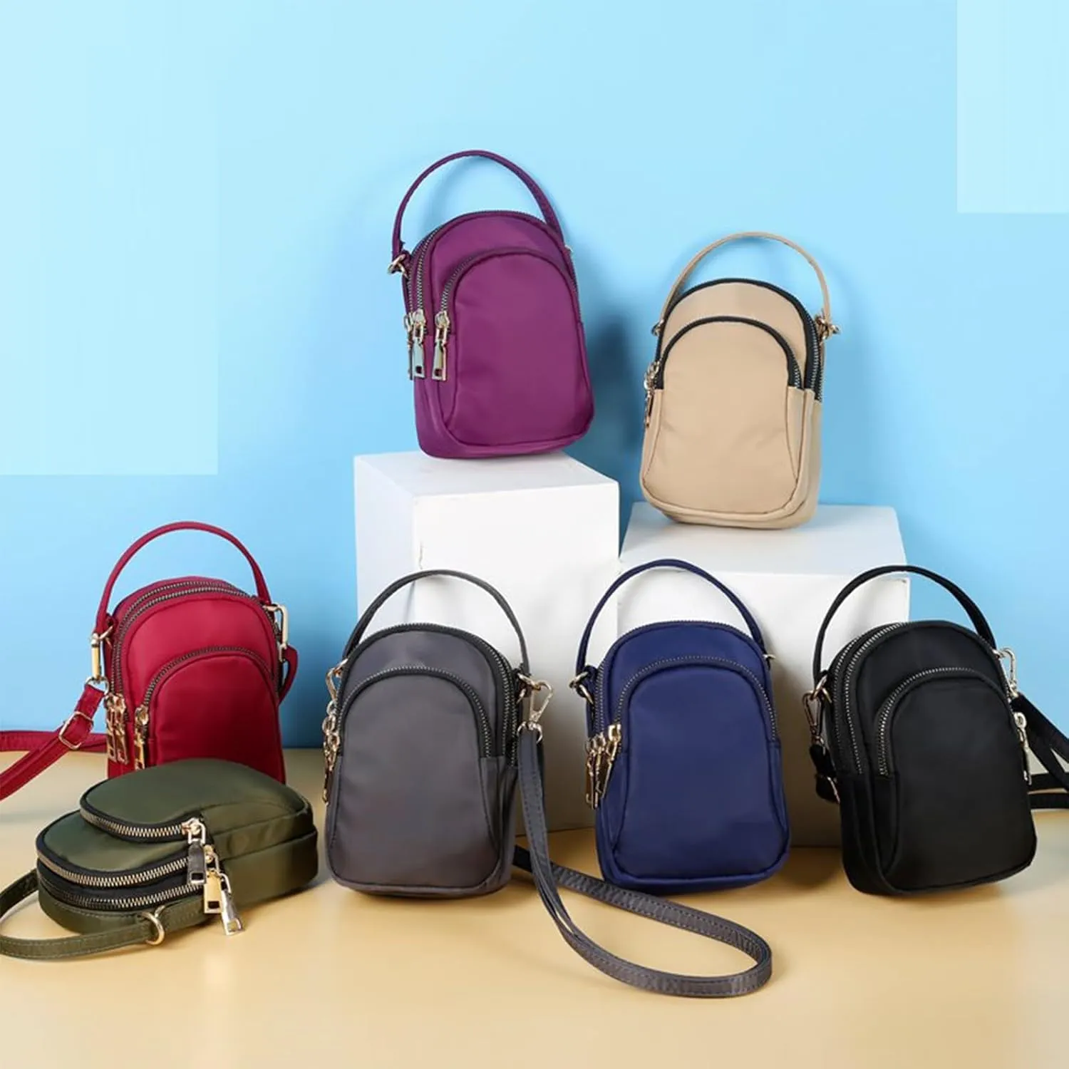 KARRESLY Small Crossbody Bag for Women Messenger Handbag Cell Phone Purses 3 Zipper Pockets Nylon Waterproof Shoulder Bag