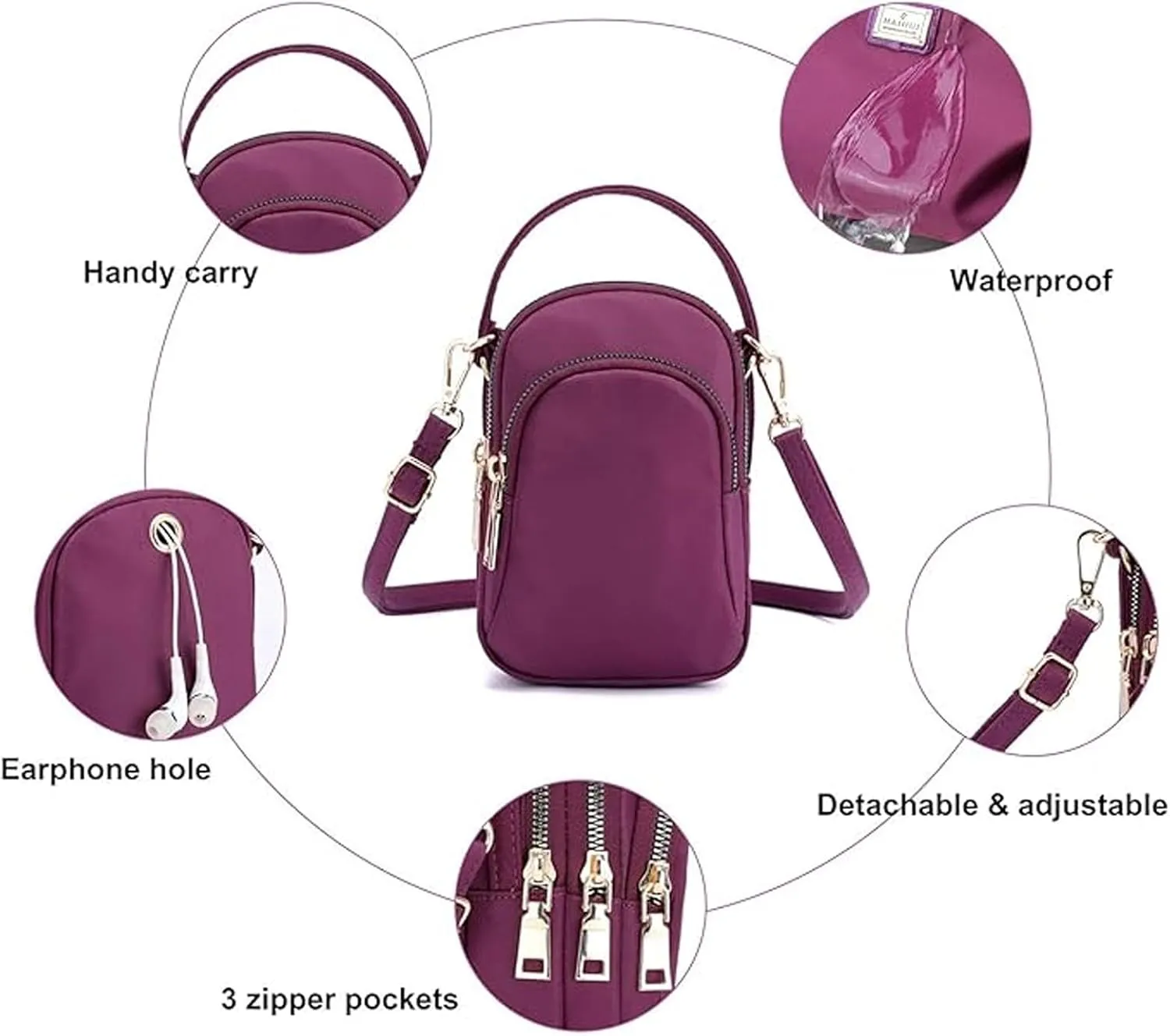 KARRESLY Small Crossbody Bag for Women Messenger Handbag Cell Phone Purses 3 Zipper Pockets Nylon Waterproof Shoulder Bag