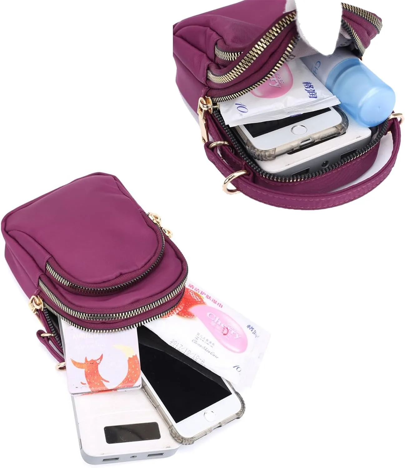 KARRESLY Small Crossbody Bag for Women Messenger Handbag Cell Phone Purses 3 Zipper Pockets Nylon Waterproof Shoulder Bag
