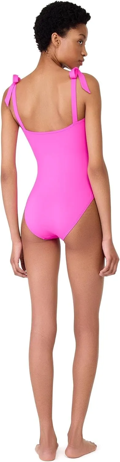 kate spade new york Women's Solid Shirred Front Bow Shoulder One Piece