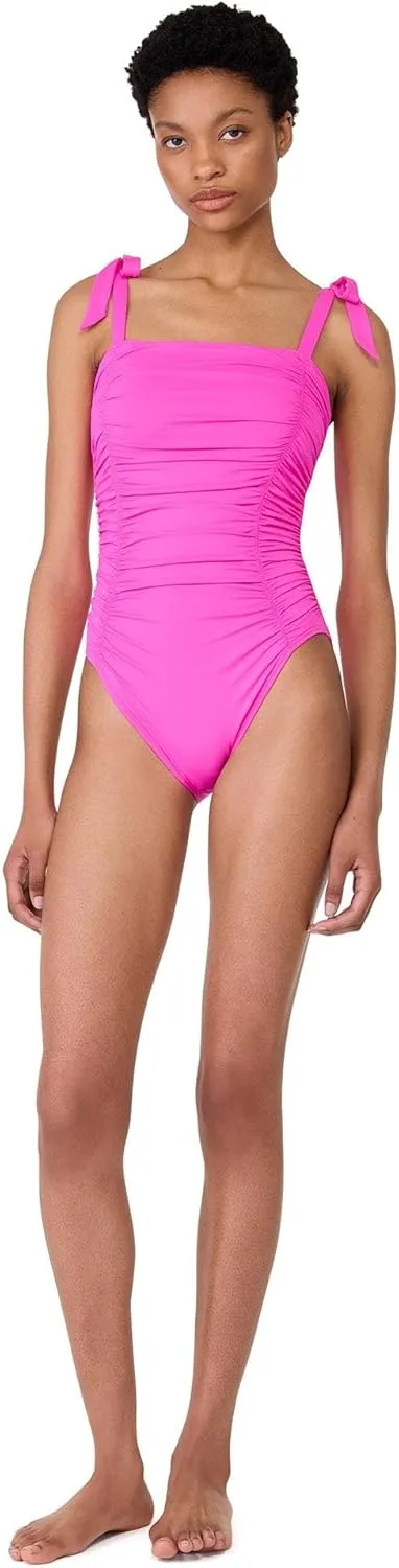 kate spade new york Women's Solid Shirred Front Bow Shoulder One Piece