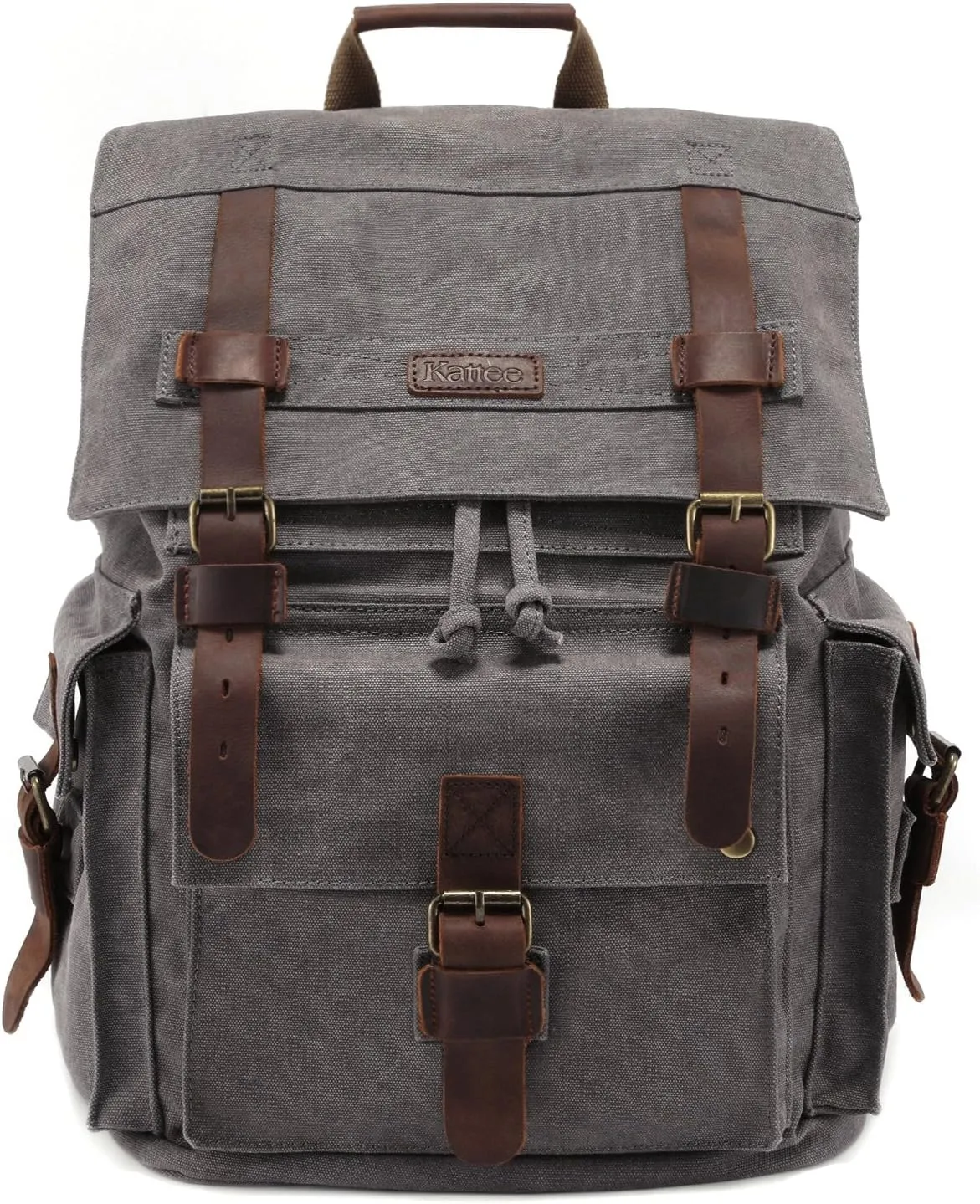 Kattee Men’s Leather Canvas Backpack Large School Bag Travel Rucksack Grey