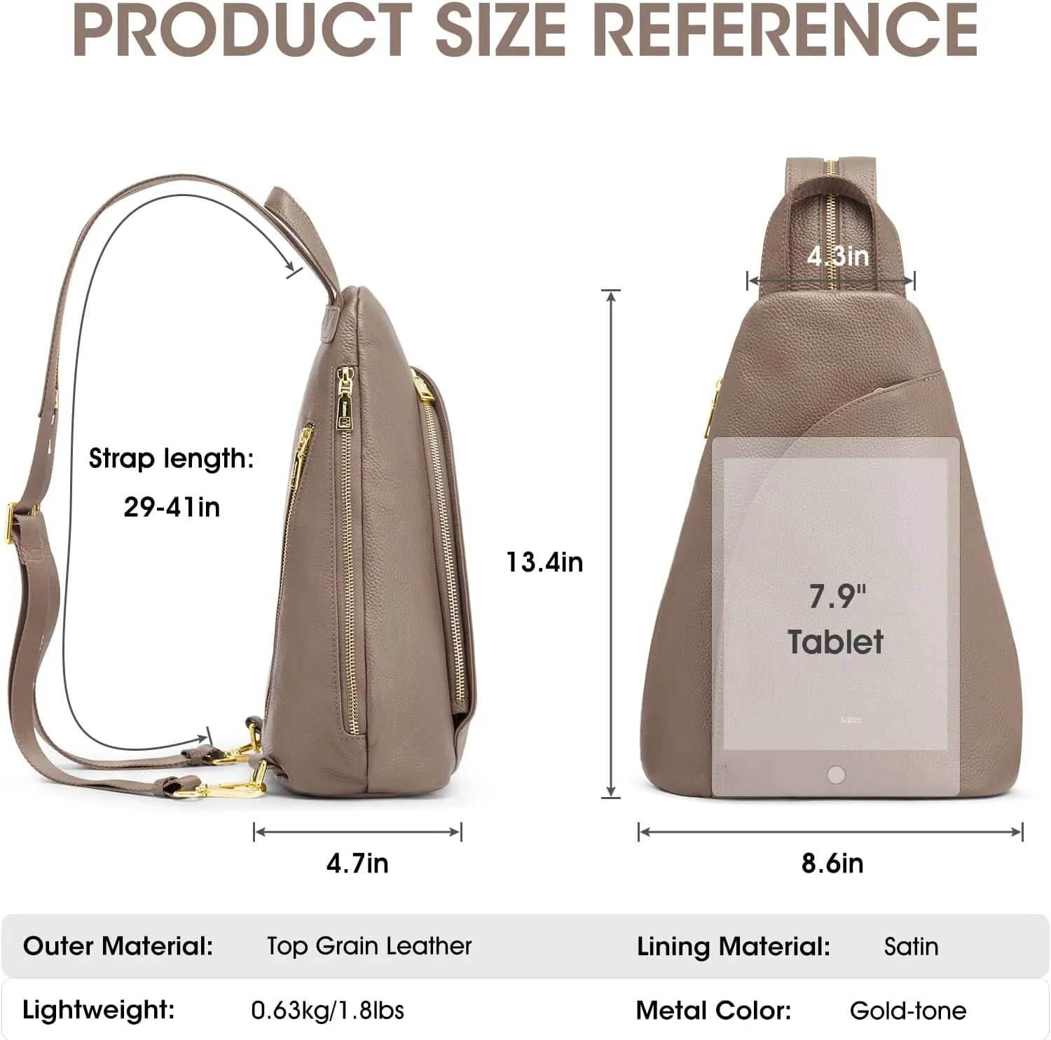 Kattee Sling Bag for Women Crossbody Fanny Packs Chest Bag Top Grain Leather Daypack Backpack RFID Blocking Travel