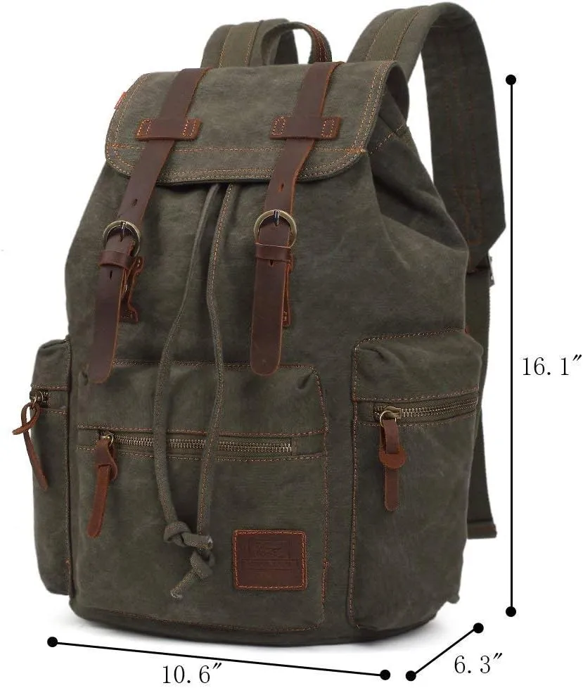 KAUKKO Vintage Casual Canvas and Leather Rucksack Backpack