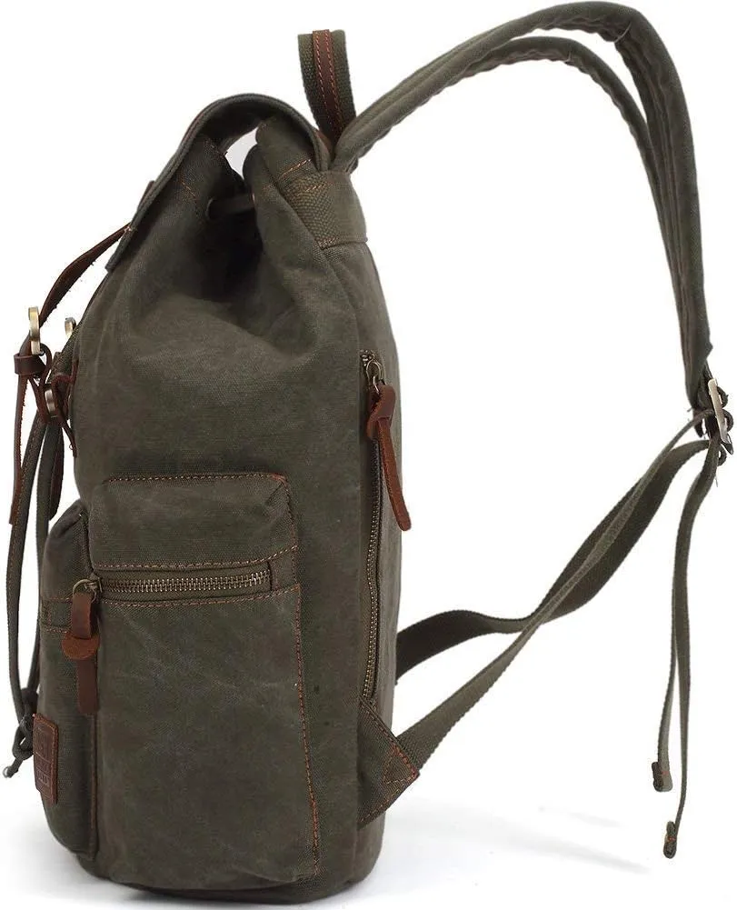 KAUKKO Vintage Casual Canvas and Leather Rucksack Backpack