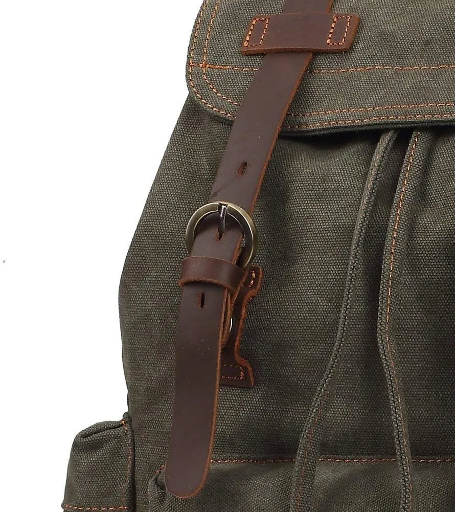 KAUKKO Vintage Casual Canvas and Leather Rucksack Backpack