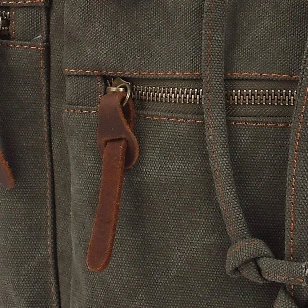 KAUKKO Vintage Casual Canvas and Leather Rucksack Backpack