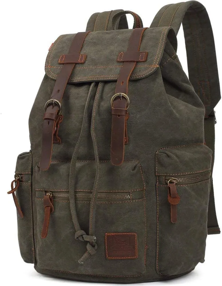 KAUKKO Vintage Casual Canvas and Leather Rucksack Backpack