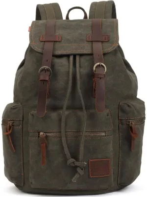 KAUKKO Vintage Casual Canvas and Leather Rucksack Backpack