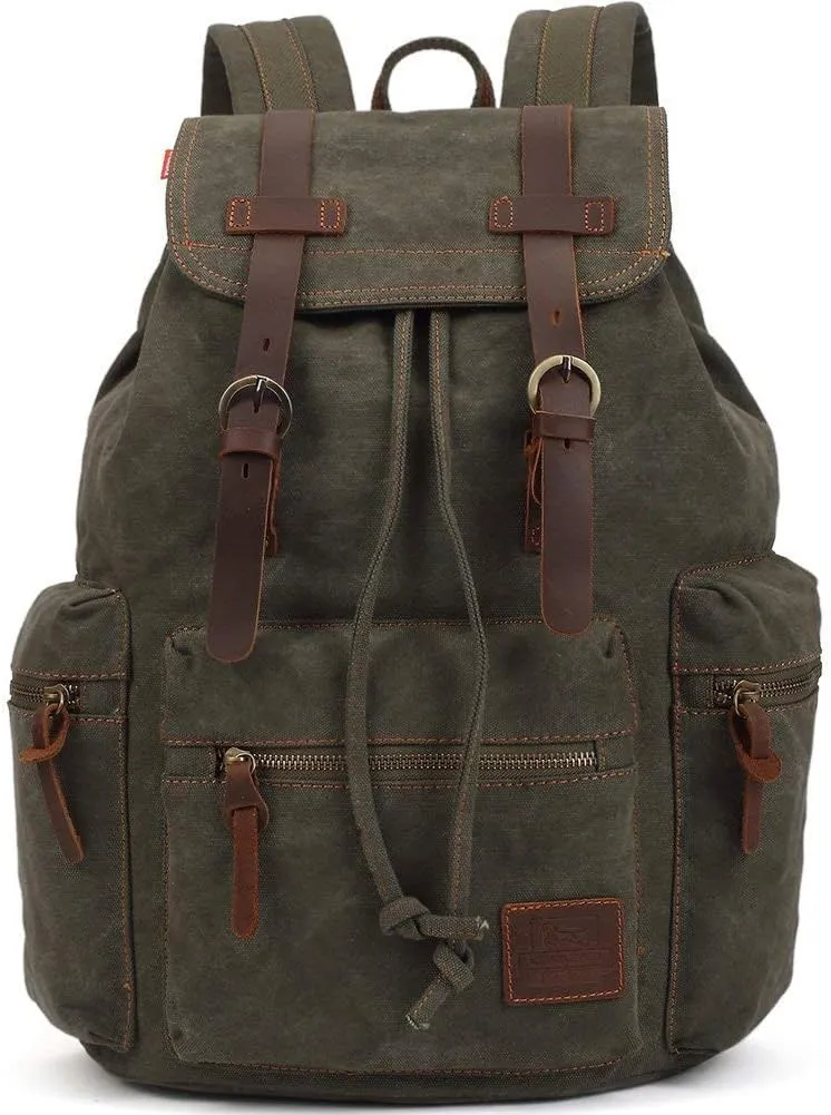KAUKKO Vintage Casual Canvas and Leather Rucksack Backpack