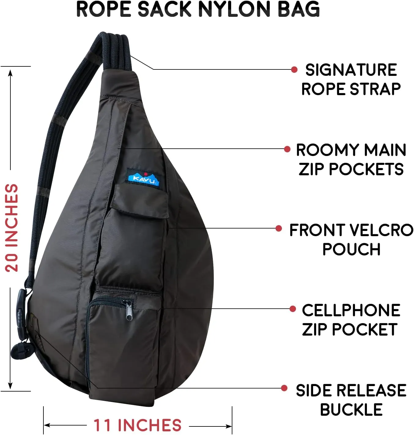 KAVU Original Rope Sack Sling Crossbody Backpack - Blackout