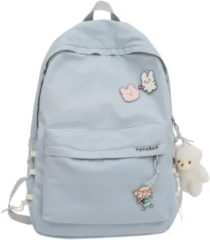 Kawaii Backpack with Cute Accessories Aesthetic 15.6 Inch Laptop Backpack Pin Plush Pendant (Blue,Single Backpack)