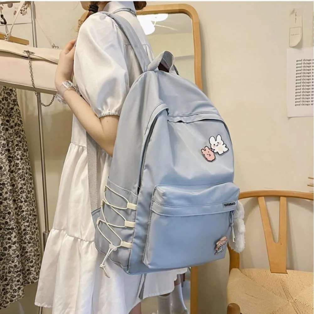 Kawaii Backpack with Cute Accessories Aesthetic 15.6 Inch Laptop Backpack Pin Plush Pendant (Blue,Single Backpack)