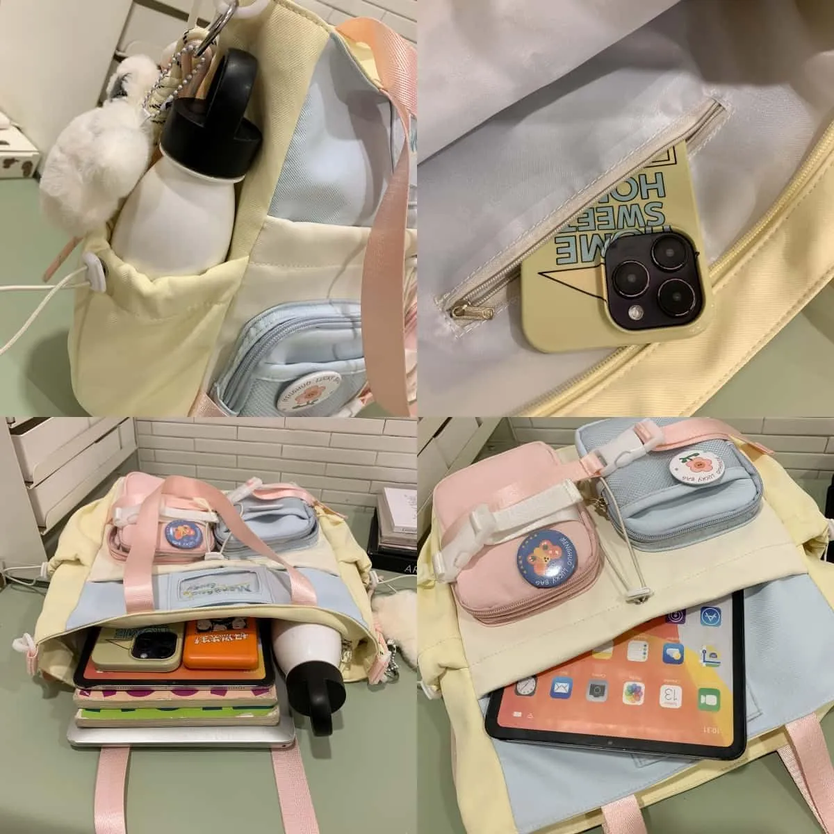Kawaii Crossbody Bag with Cute Accessories Casual Messenger Hobo Shoulder Bag Travel Daypacks
