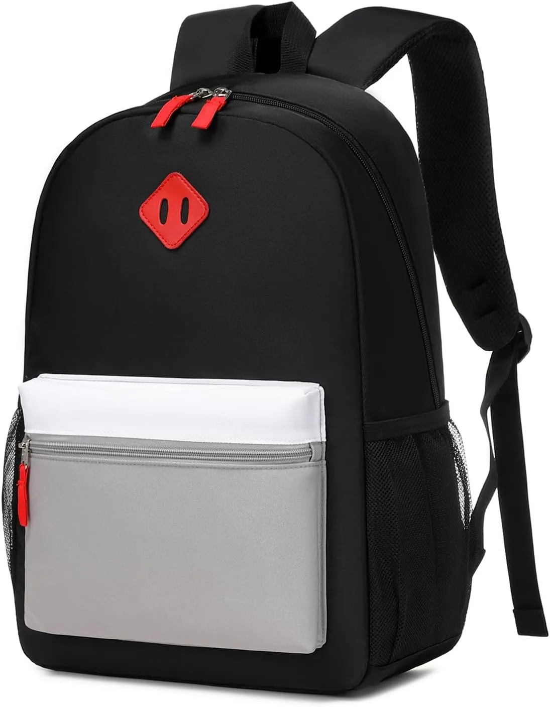Kids Backpack Elementary School Backpacks 5-9 Years for Boys and Girls with Chest Buckle (Black Grey, Large-17 H)