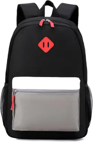 Kids Backpack Elementary School Backpacks 5-9 Years for Boys and Girls with Chest Buckle (Black Grey, Large-17 H)