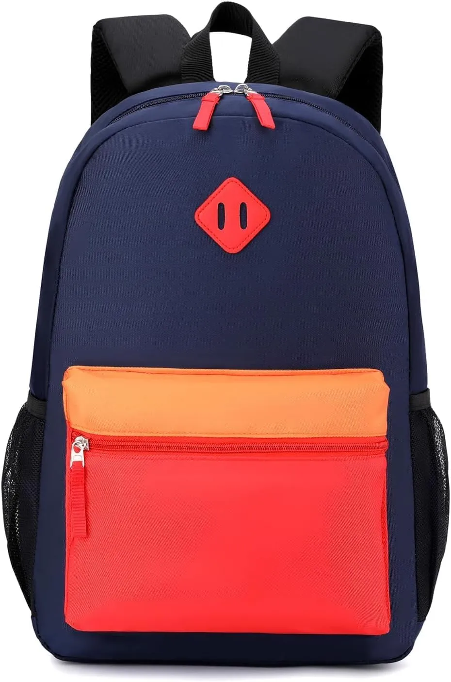 Kids Backpack Elementary School Backpacks 5-9 Years for Boys and Girls with Chest Buckle (Navy Red, Large-17 H)