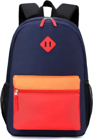 Kids Backpack Elementary School Backpacks 5-9 Years for Boys and Girls with Chest Buckle (Navy Red, Large-17 H)