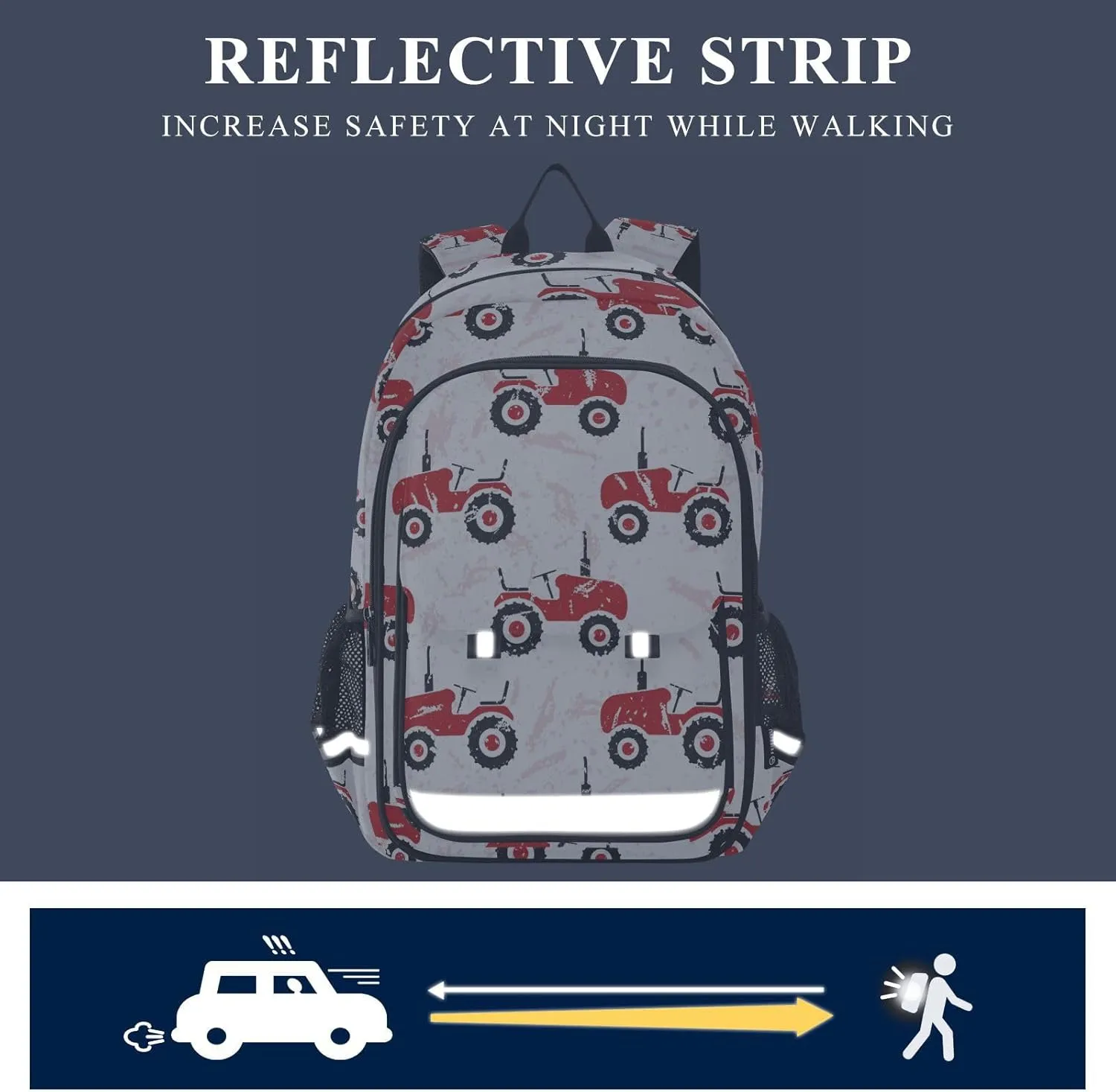 Kid's Backpack Red Old Wheeled Tractors White Toddler Teens Backpack for Boys and Girls with Chest Strap,School Students Bookbag Daypack for Preschool Kindergarten Elementary