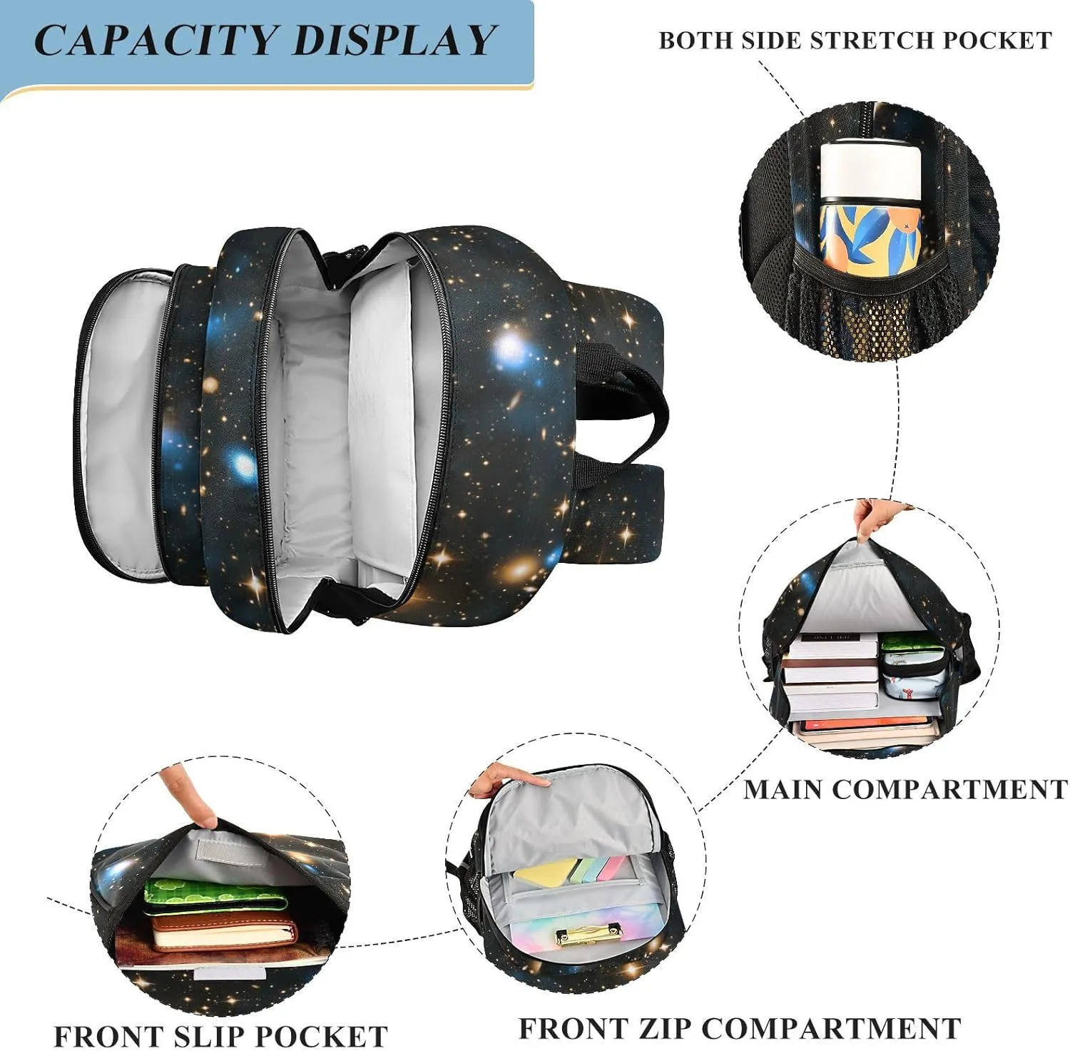 Kids Backpack Space Black Sky Flickering Stars Toddler Teens Backpack for Boys and Girls with Chest Strap,School Students Bookbag Daypack for Preschool Kindergarten Elementary