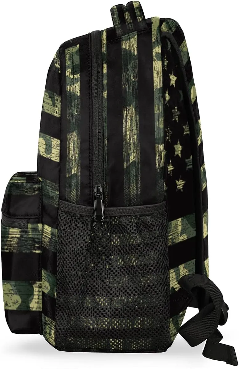Kids School Backpack for Girls Boys School Bag Large Bookbag Lightweight Elementary Laptop Bag Travel Hiking Daypack (USA Flag Camouflage)