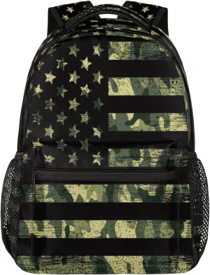 Kids School Backpack for Girls Boys School Bag Large Bookbag Lightweight Elementary Laptop Bag Travel Hiking Daypack (USA Flag Camouflage)
